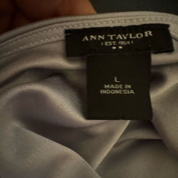 Womens Ann Taylor Blouse, size Large, Silver Gray, Satiny, Sleeveless, Cowl Neck - Picture 4 of 5